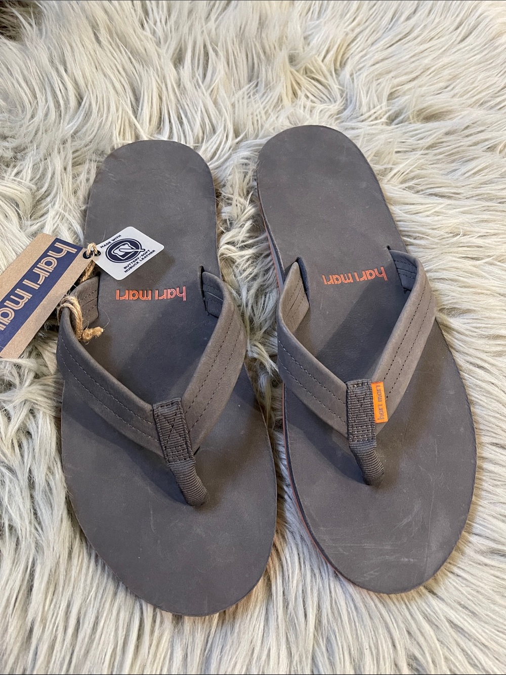 Hari Mari Men’s Gray Flip Sandals with Orange Accent